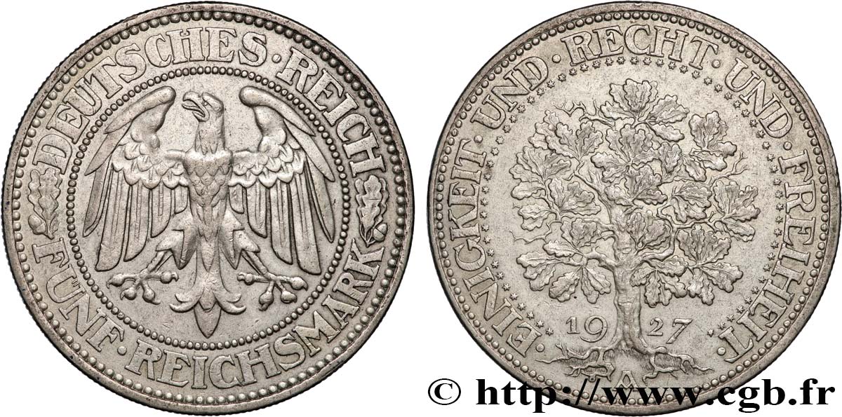 DEUTSCHLAND 5 Reichsmark 1927 Berlin fVZ 