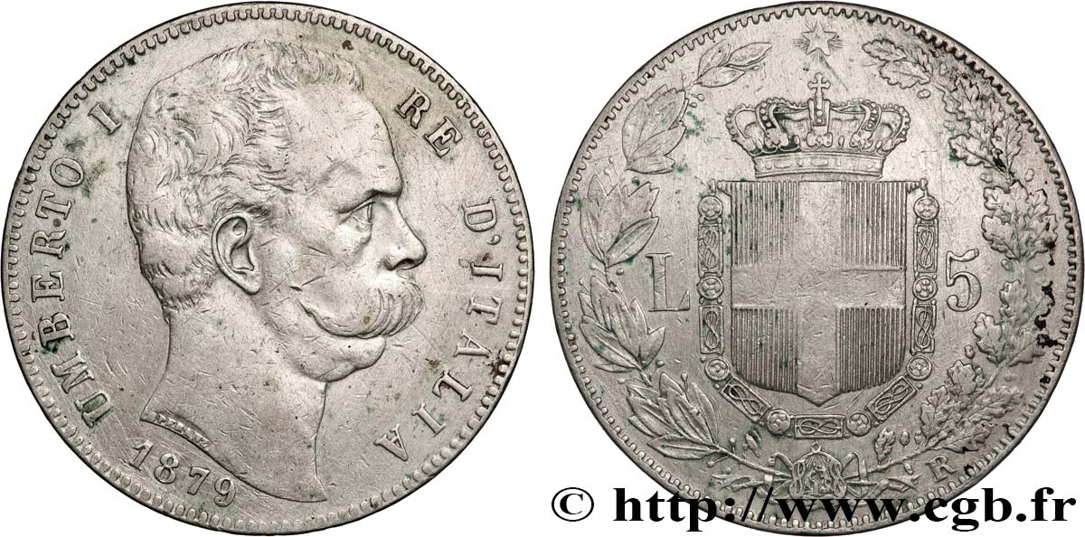 ITALY - KINGDOM OF ITALY - UMBERTO I 5 Lire  1879 Rome XF 