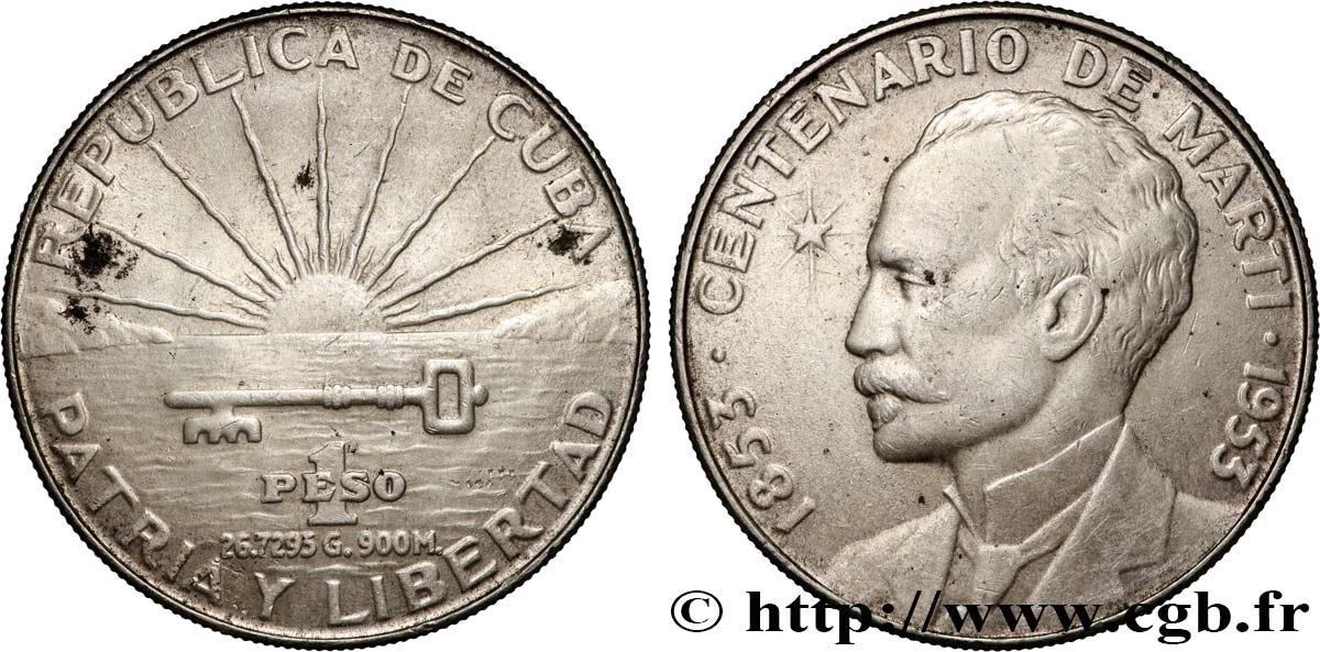 KUBA 1 Peso centenaire de José Marti 1953  SS 