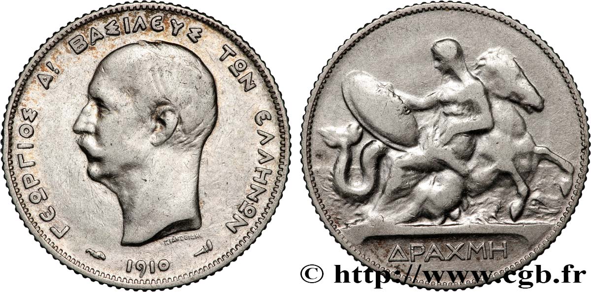 GRÈCE 1 Drachme Georges Ier 1910 Paris TB 