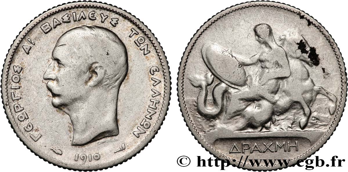 GRECIA 1 Drachme Georges Ier 1910 Paris BC 