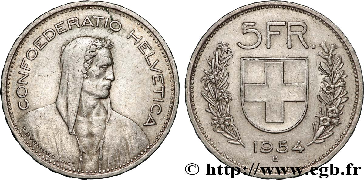 SVIZZERA  5 Francs Berger des alpes 1954 Berne BB 