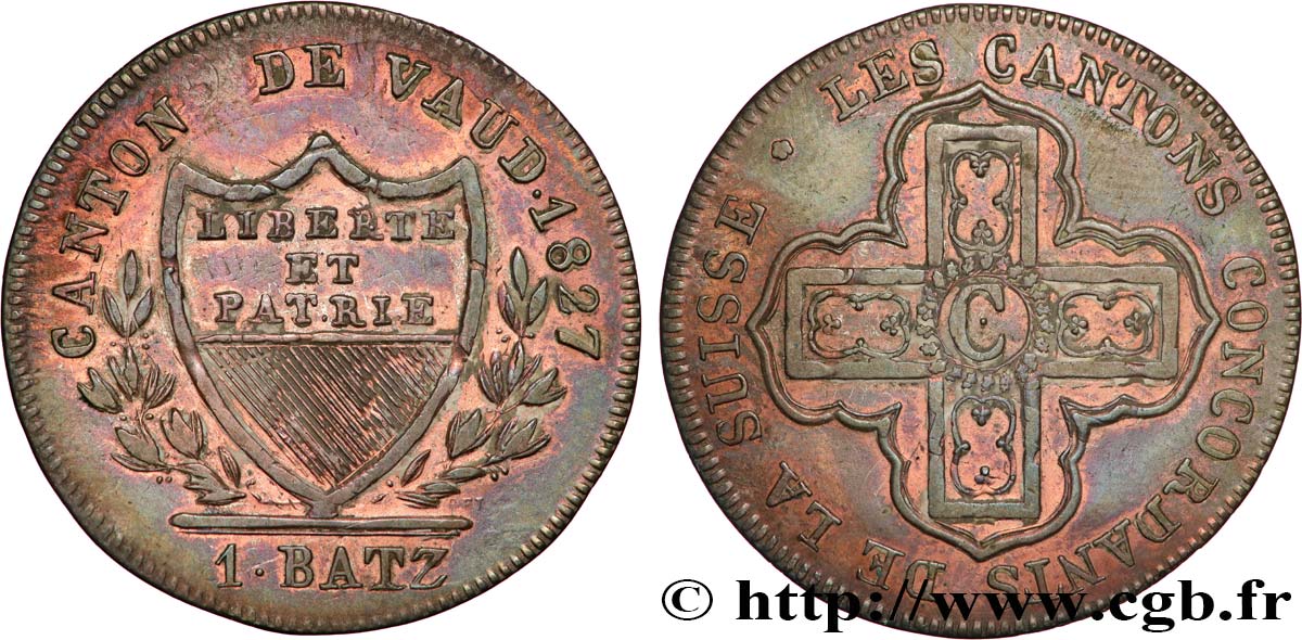 SUIZA - CANTÓN DE VAUD 1 Batzen 1827 Lausanne MBC 