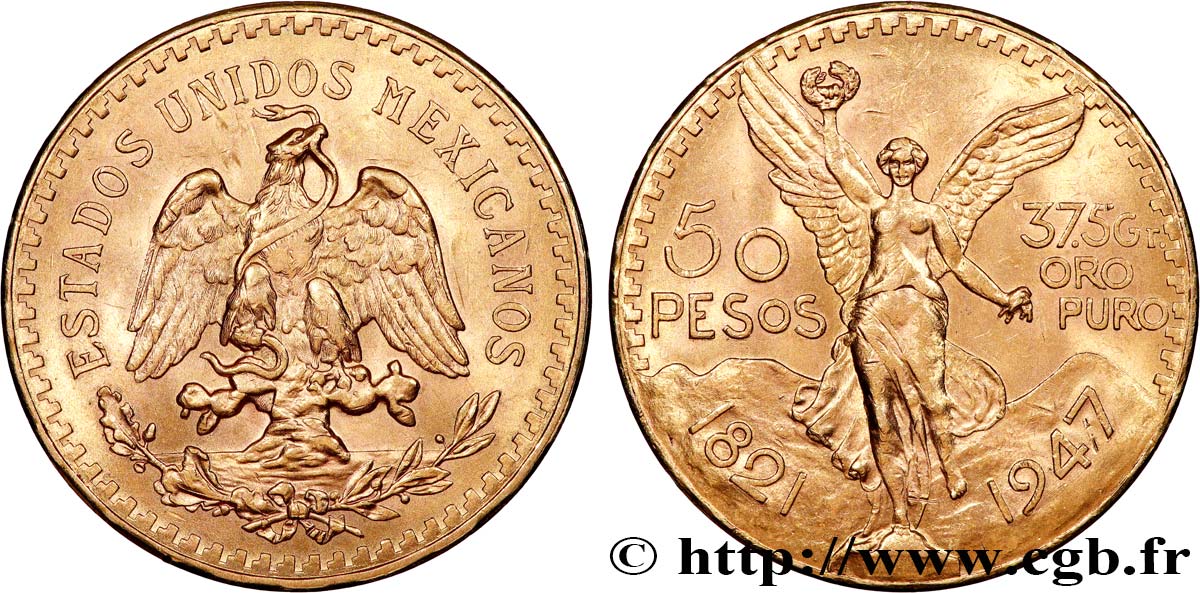 OR D INVESTISSEMENT 50 Pesos or 1947 Mexico SPL 