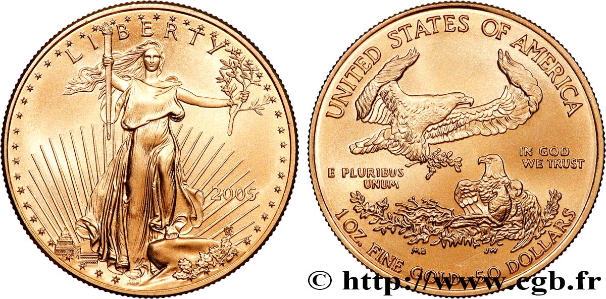 OR, PALLADIUM ET PLATINE INVESTISSEMENT 1 Oz - 50 Dollars  Liberty  2005 Philadelphie SPL 