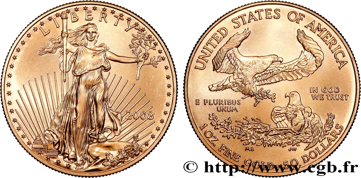 OR D INVESTISSEMENT 1 Oz - 50 Dollars  Liberty  2008 Philadelphie SPL 