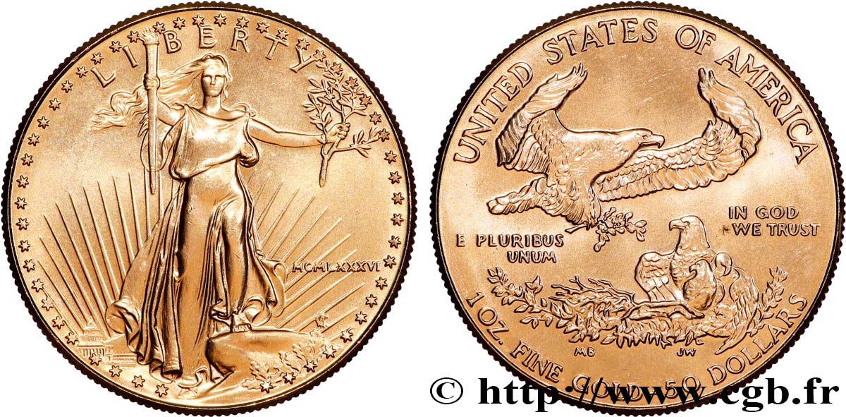 INVESTMENT GOLD 1 Oz - 50 Dollars “Liberty” 1986 Philadelphie fST 