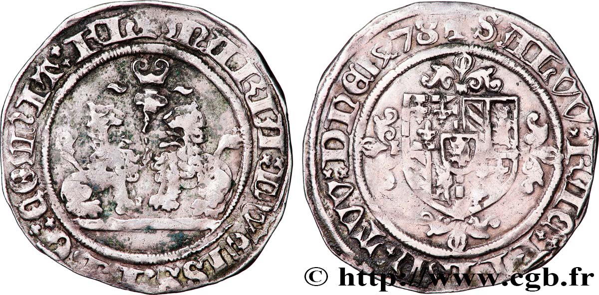 FLANDRE - COMTÉ DE FLANDRE - MARIE DE BOURGOGNE Double briquet 1478 Bruges XF 