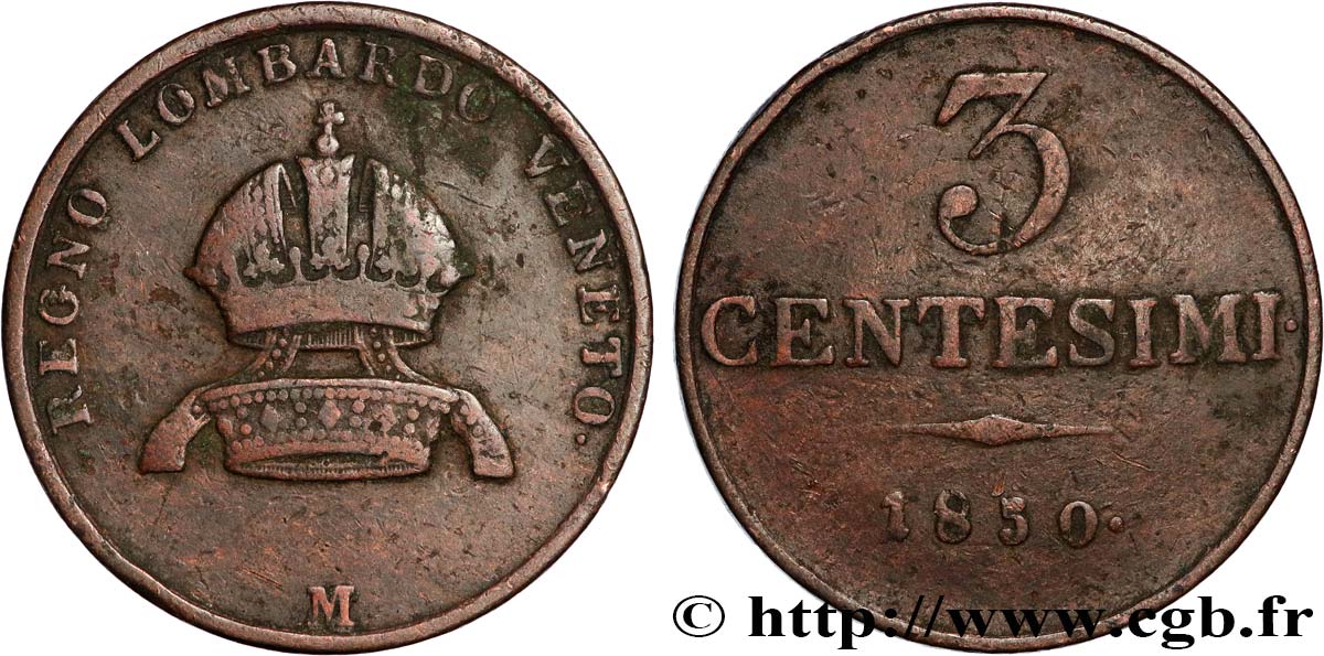 ITALIA - LOMBARDIA-VENETO 3 Centesimi 1850 Milan - M q.BB 