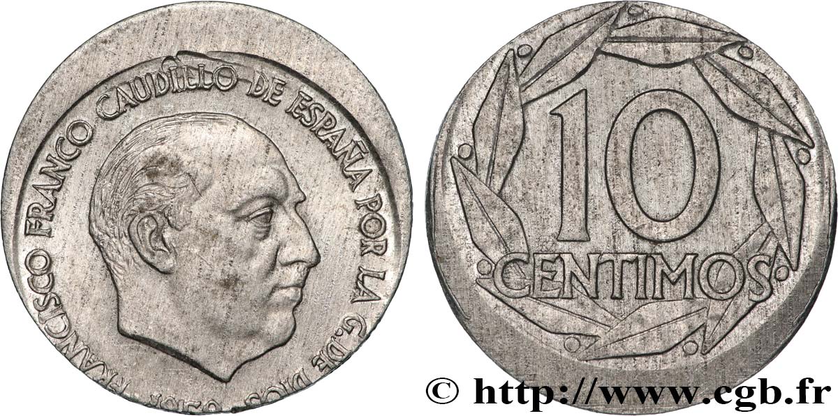 SPANIEN 10 Centimos Francisco Franco , frappe casquette 1959 Madrid VZ 