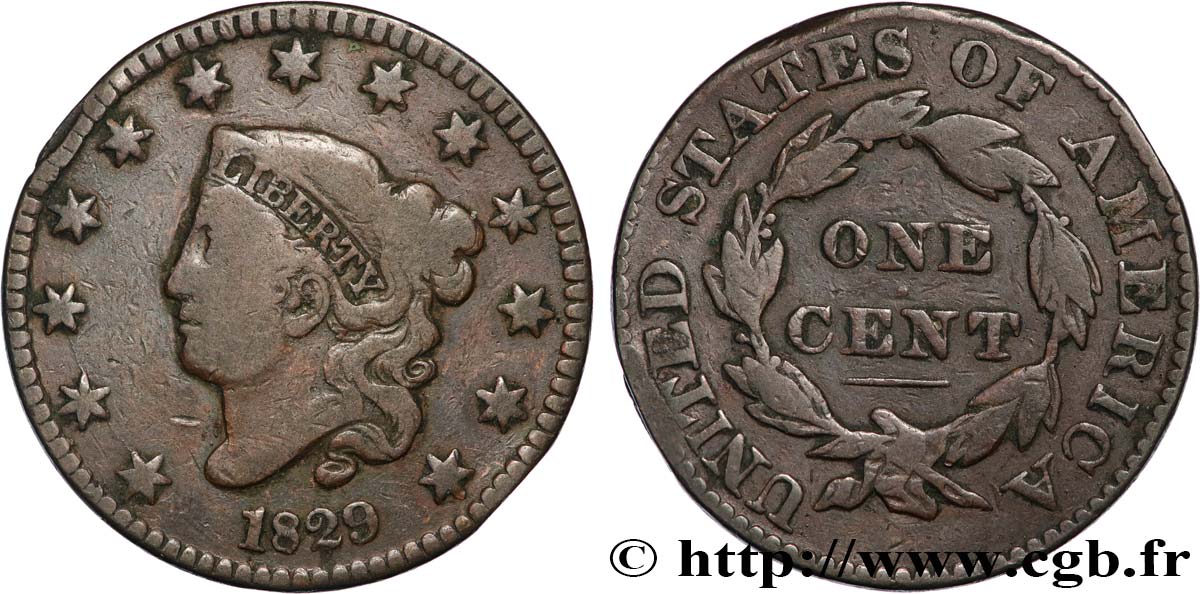 ESTADOS UNIDOS DE AMÉRICA 1 Cent Liberté tête “Coronet” 1829 Philadelphie BC+/MBC 