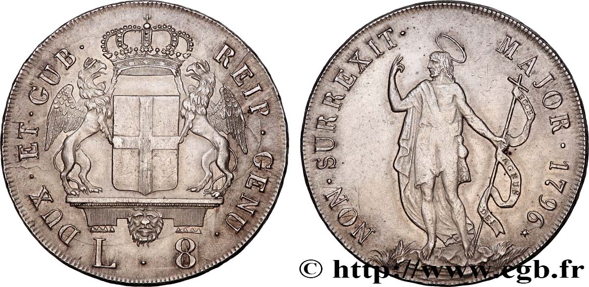 ITALIEN - REPUBLIK GENUA 8 Lire 1796 Gênes fVZ 