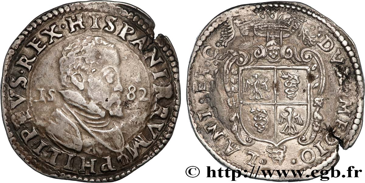 ITALY - DUCHY OF MILAN - PHILIP II OF SPAIN Scudo  1582 Milan AU 