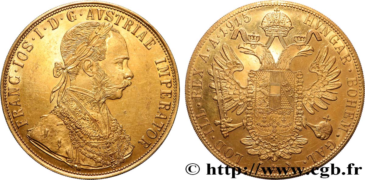 INVESTMENT GOLD 4 Ducats, refrappe moderne François Joseph  1915  fST 