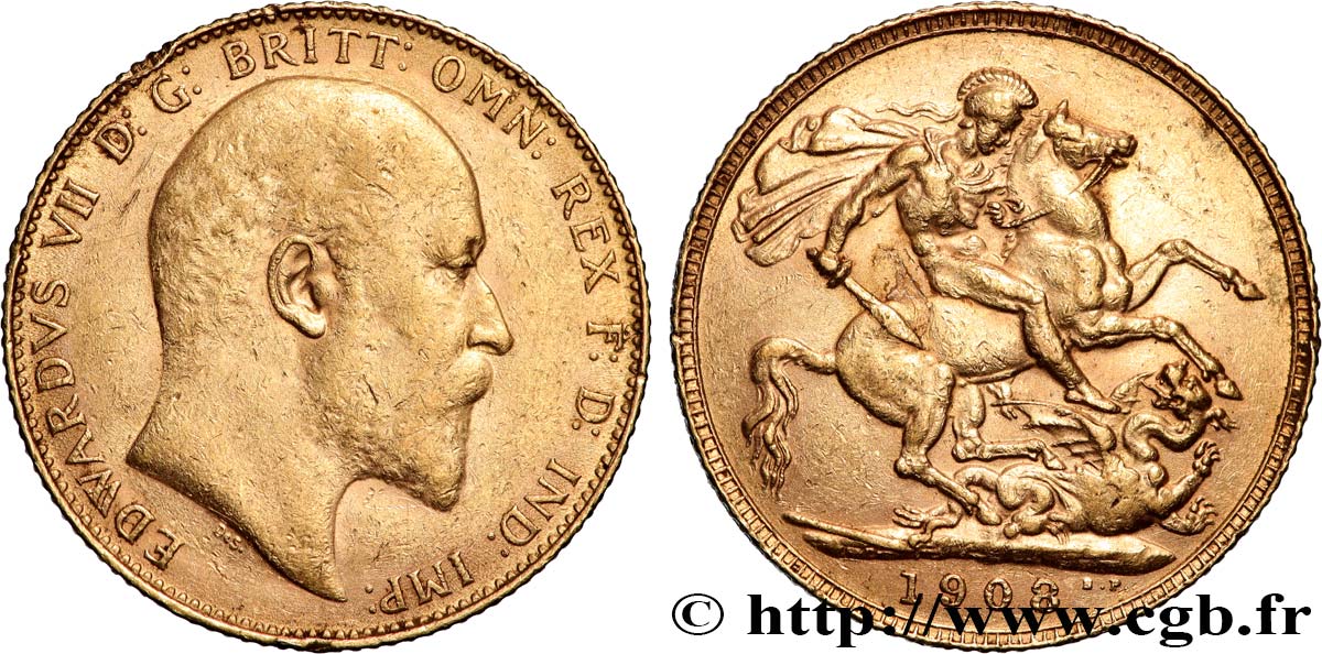 INVESTMENT GOLD 1 Souverain Edouard VII 1908 Londres XF 