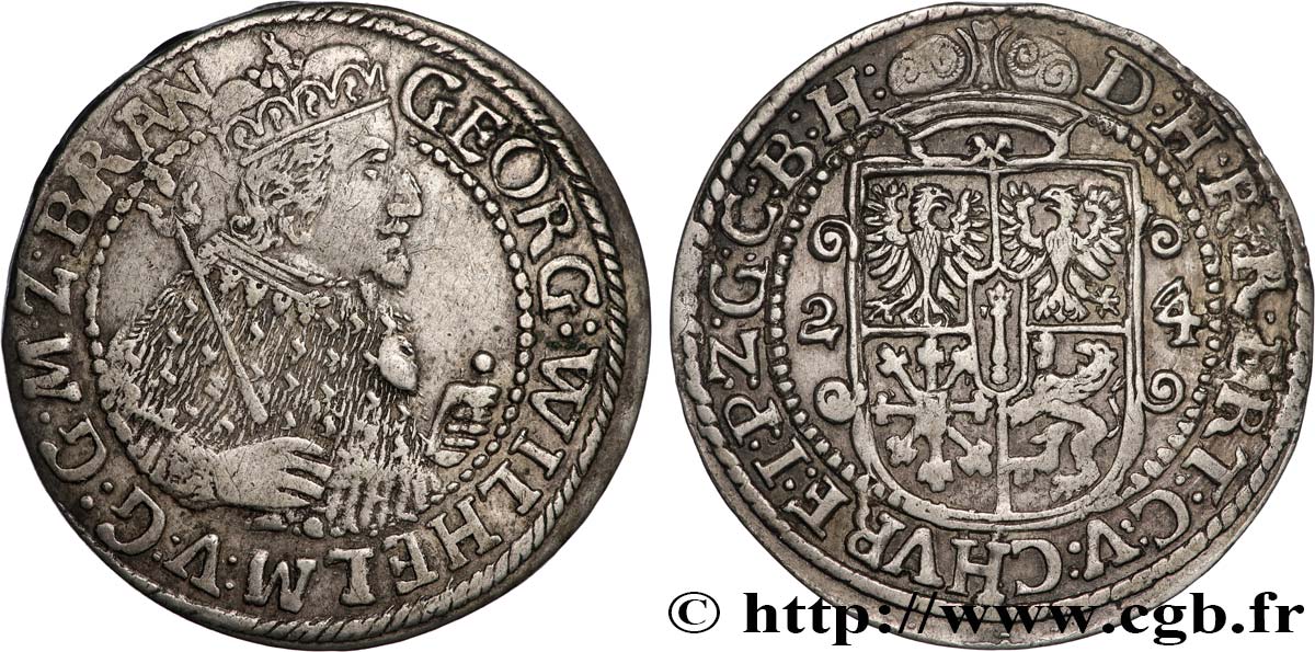 PRUSSE - MARGRAVIAT DE BRANDEBOURG - GEORGES GUILLAUME 1/4 Thaler 1625 Königsberg MBC 