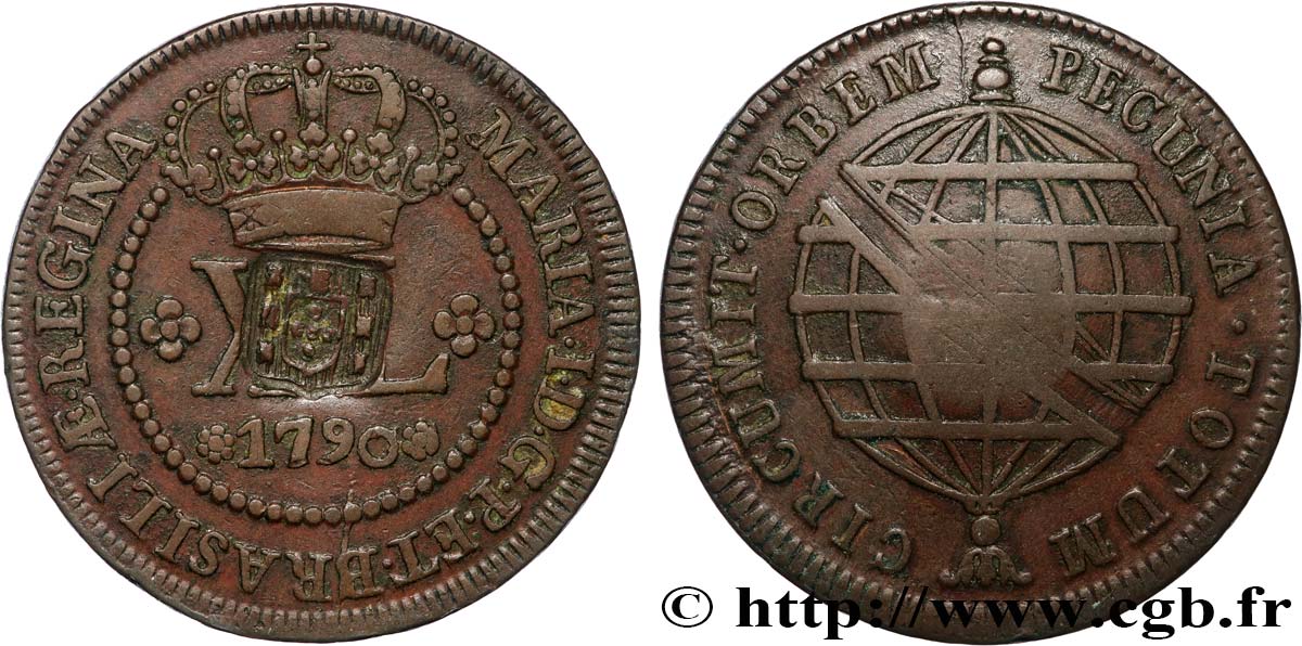 BRAZIL - PRINCE JOHN REGENT 80 Réis contremarqué sur une 40 Réis de 1790 (1809)  AU 