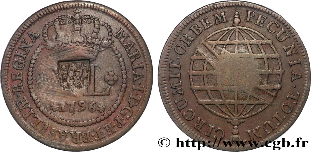 BRAZIL - PRINCE JOHN REGENT 80 Réis contremarqué sur une 40 Réis de 1796 (1809)  AU 