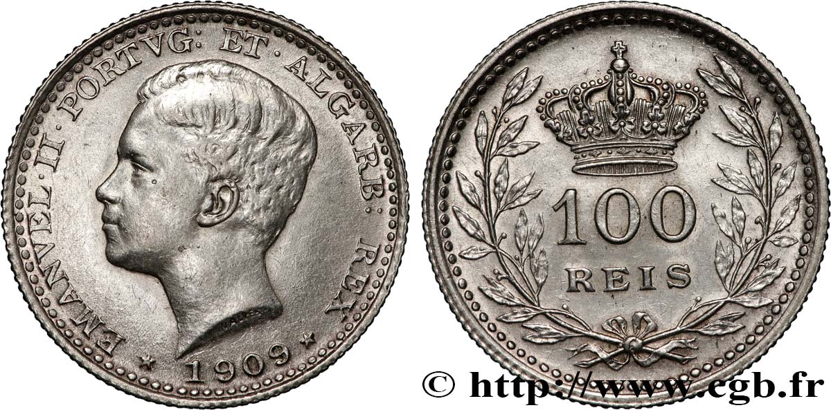 PORTUGAL 100 Réis Emmanuel II 1909  SUP 