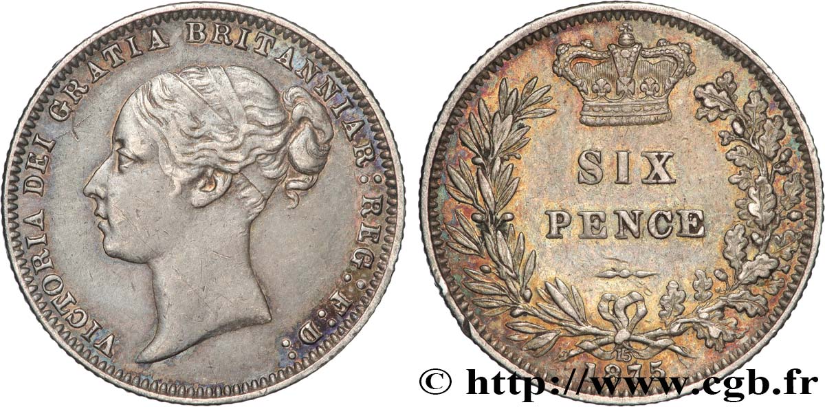 GREAT BRITAIN - VICTORIA 6 Pence  1875  AU 