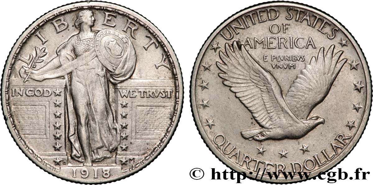 ÉTATS-UNIS D AMÉRIQUE 1/4 Dollar Liberty 1918 Denver TTB+ 