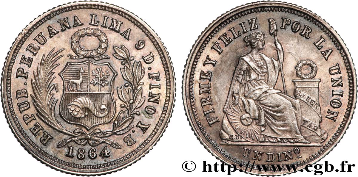 PERU 1 Dinero 1864 Lima MS 