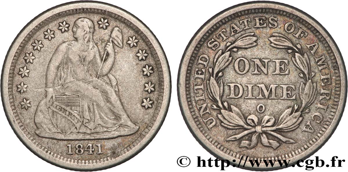 STATI UNITI D AMERICA Dime Liberté assise variété avec draperie 1841 Nouvelle-Orléans BB 