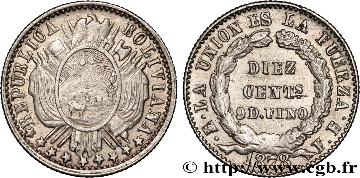 BOLIVIE 10 Centavos 1878 Potosi SUP 