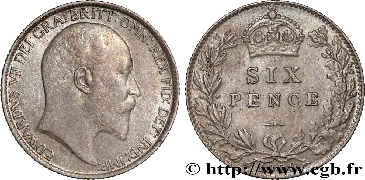 VEREINIGTEN KÖNIGREICH 6 Pence Edouard VII 1909  VZ 