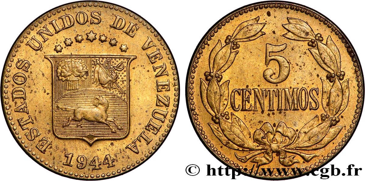 VENEZUELA 5 Centimos 1944 Philadelphie SPL 