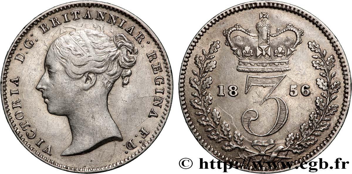 REINO UNIDO 3 Pence Victoria “Bun Head” 1856  MBC+ 