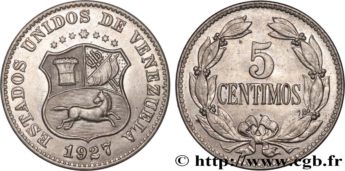 VENEZUELA 5 Centimos 1927 Philadelphie fST 