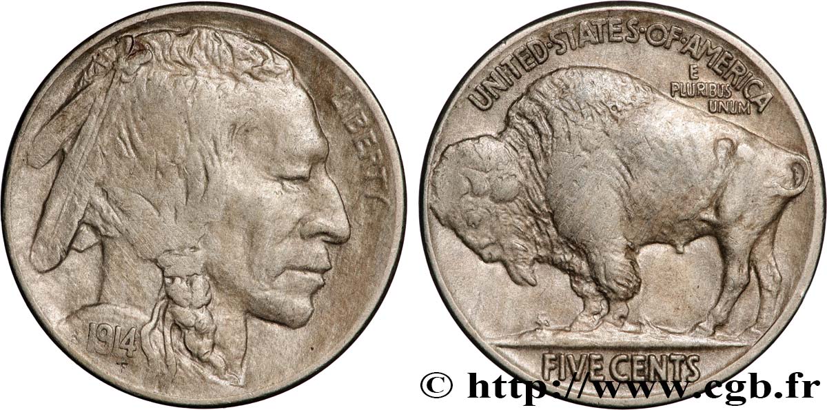 ÉTATS-UNIS D AMÉRIQUE 5 Cents Tête d’indien ou Buffalo 1914 Philadelphie TTB 