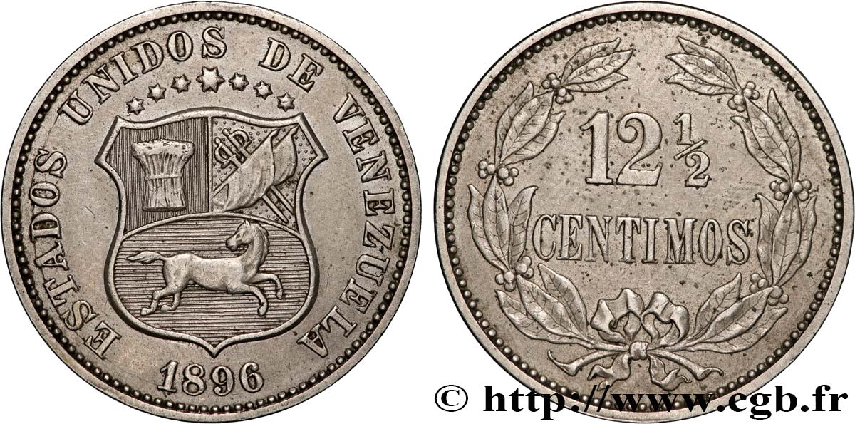 VENEZUELA 12 1/2 Centimos 1896 Philadelphie q.SPL 