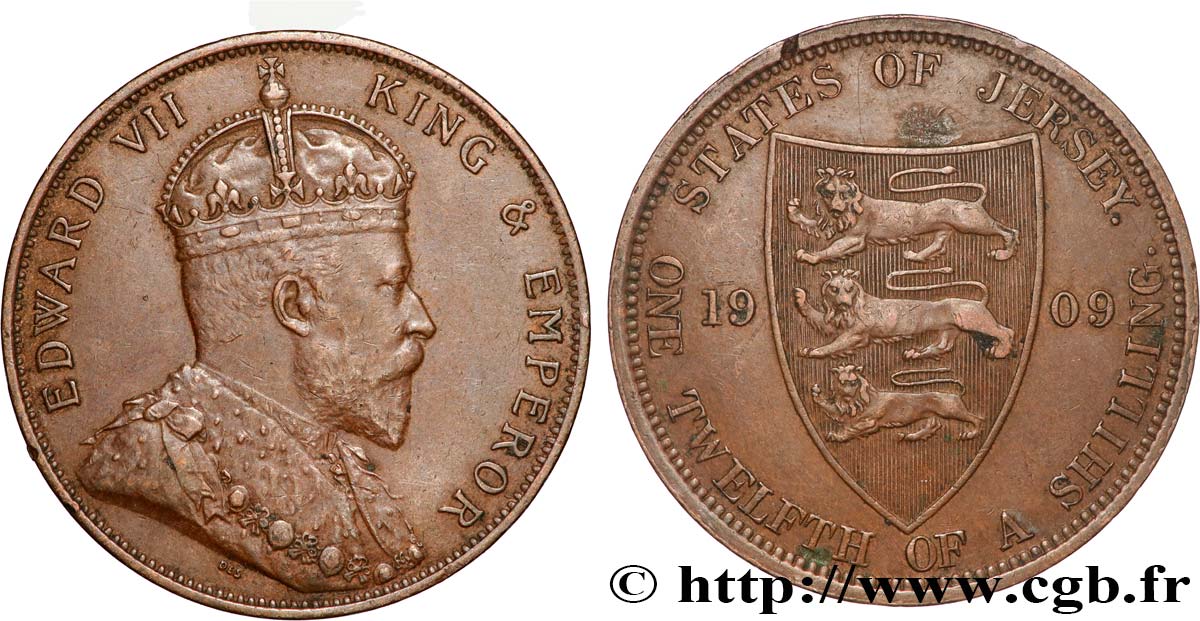 ISLA DE JERSEY 1/12 Shilling Edouard VII 1909  MBC 