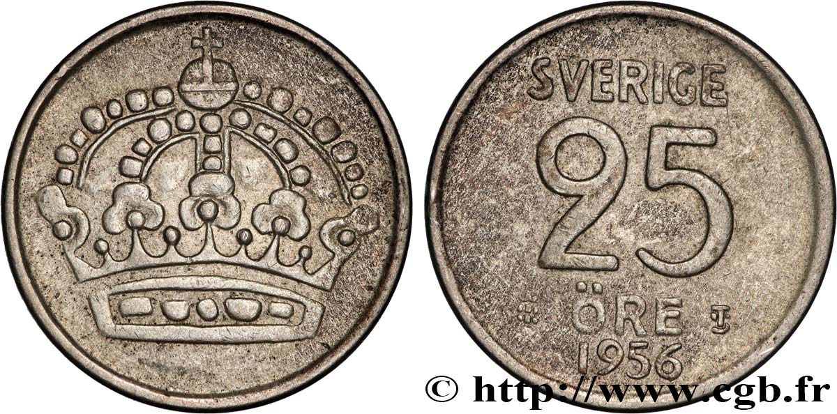 SWEDEN 25 Ore Gustave VI Adolphe 1956  AU 