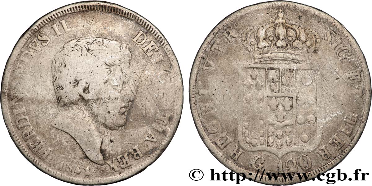 ITALIA - REINO DE LAS DOS SICILIAS - FERNANDO II 120 Grana  1841 Naples RC+ 