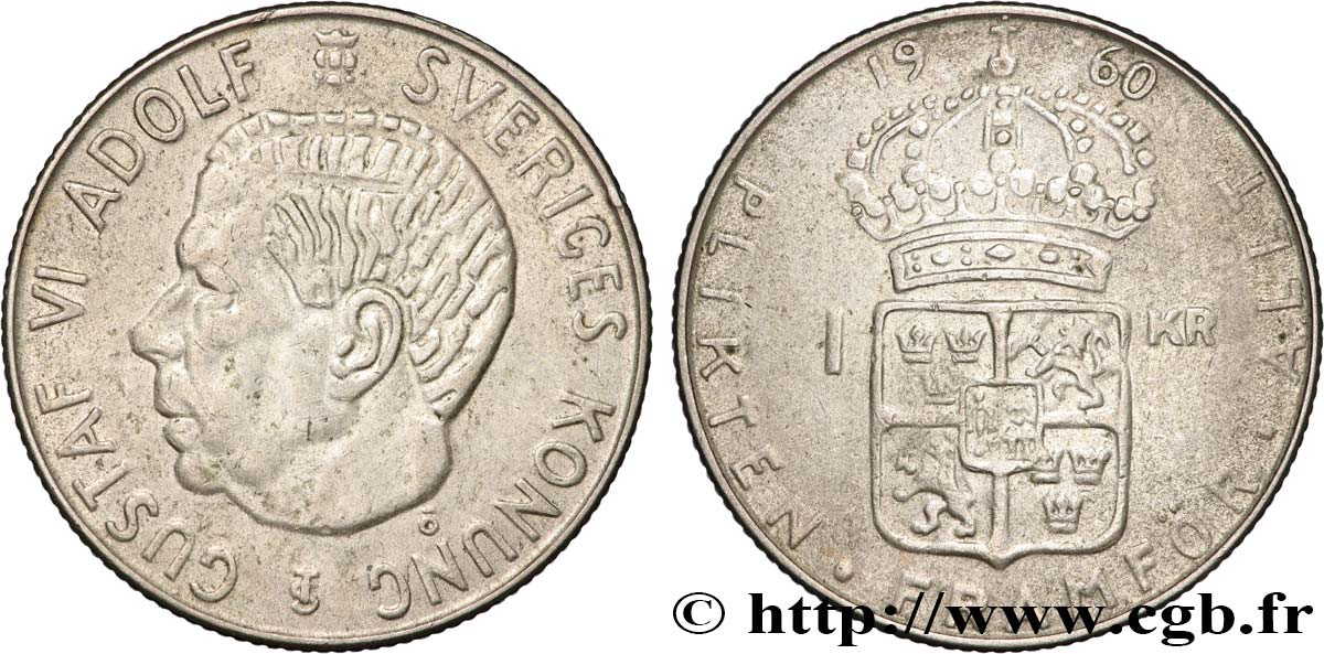 SUECIA 1 Krona Gustave VI 1960  MBC 