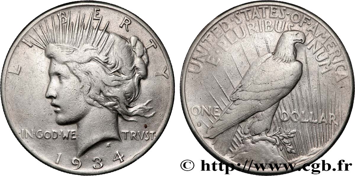 UNITED STATES OF AMERICA 1 Dollar type Peace 1934 San Francisco VF 