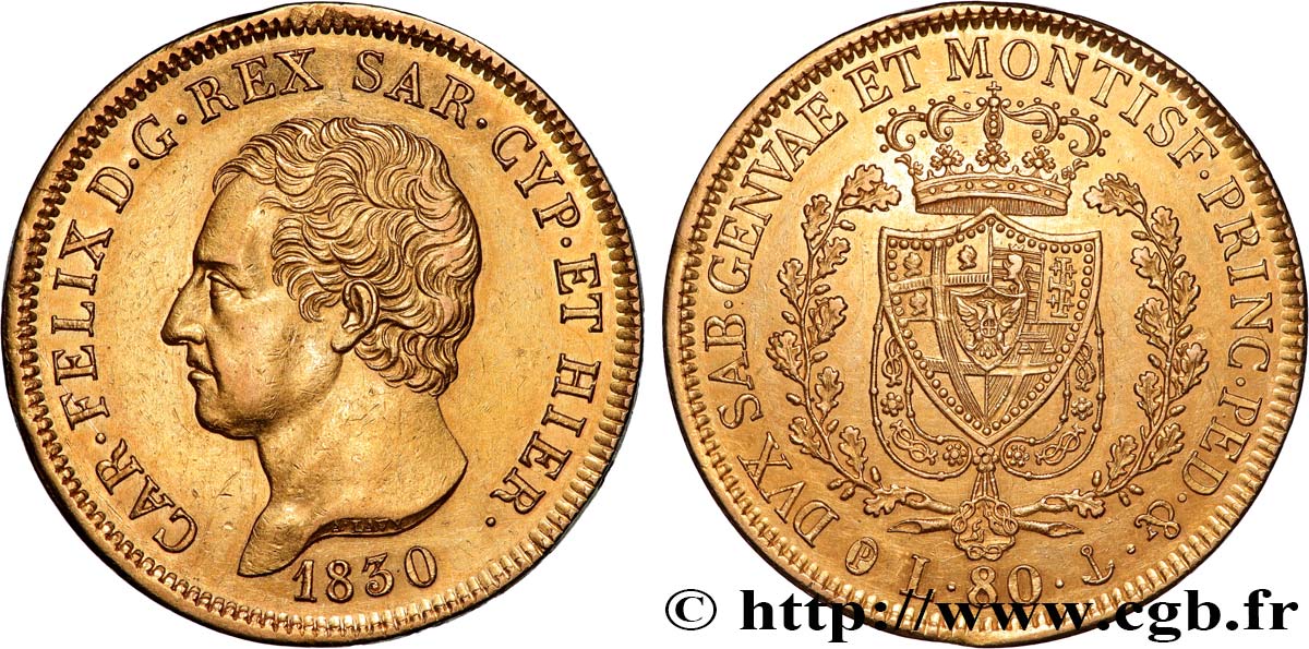 ITALY - KINGDOM OF SARDINIA - CHARLES-FELIX 80 Lire  1830 Gênes AU 