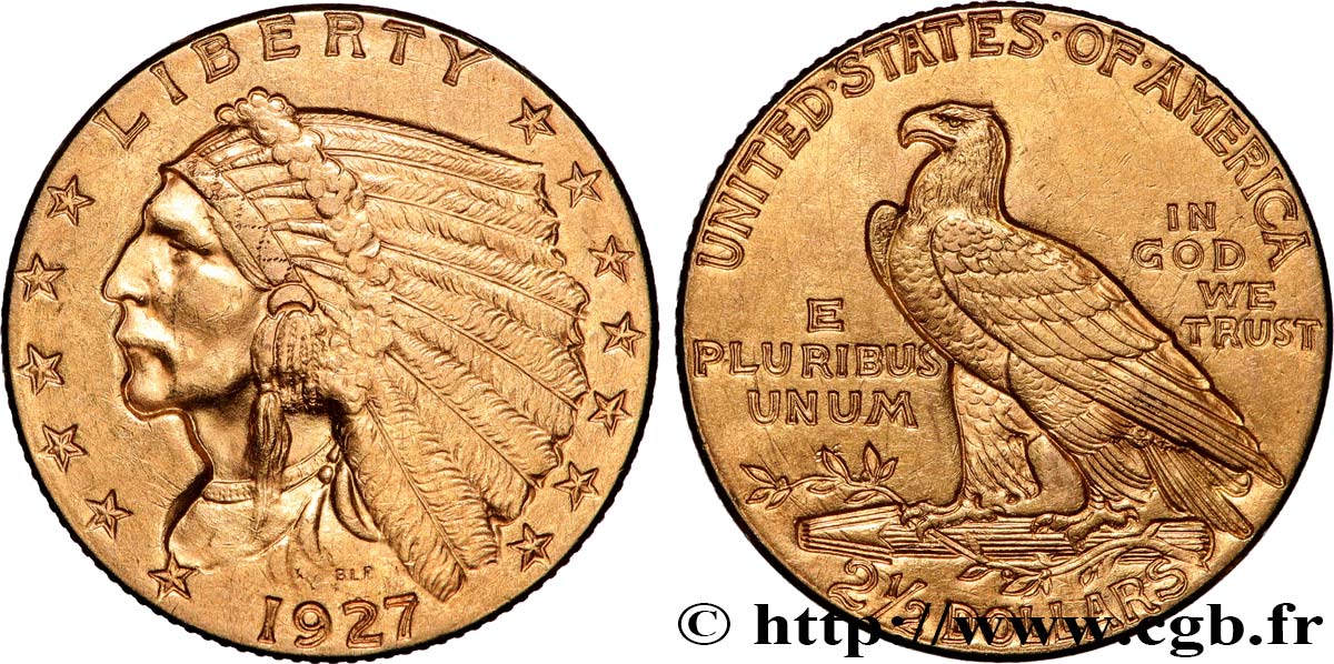 ESTADOS UNIDOS DE AMÉRICA 2 1/2 Dollars “tête d’indien”  1927 Philadelphie MBC+ 