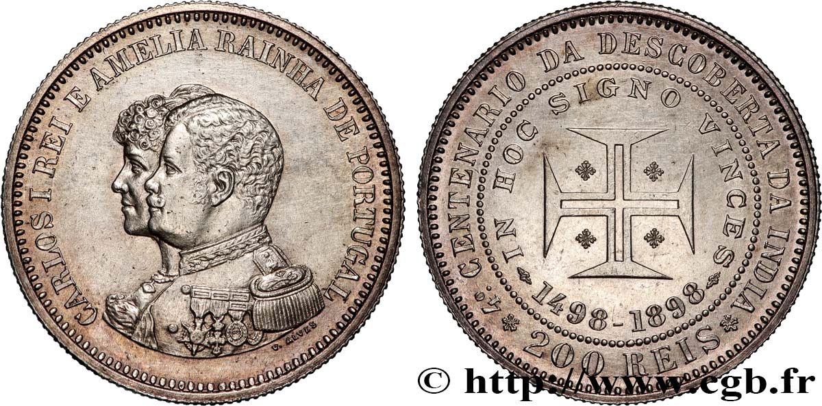 PORTOGALLO 200 Réis Charles Ier et Amélie 1898  SPL 