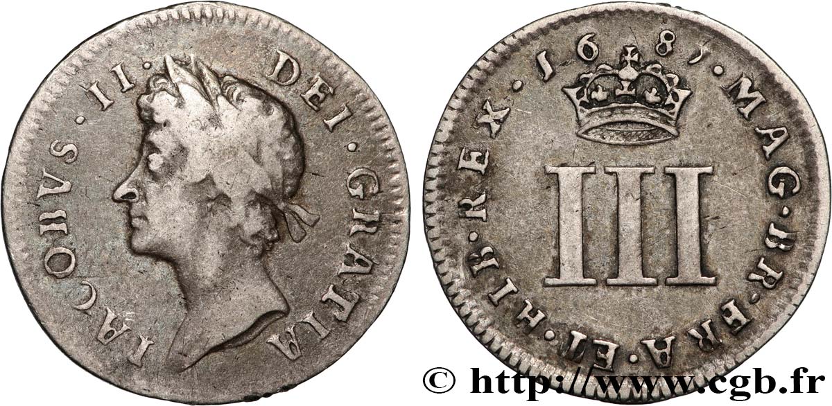 REGNO UNITO 3 Pence Jacques II 1687  BB 