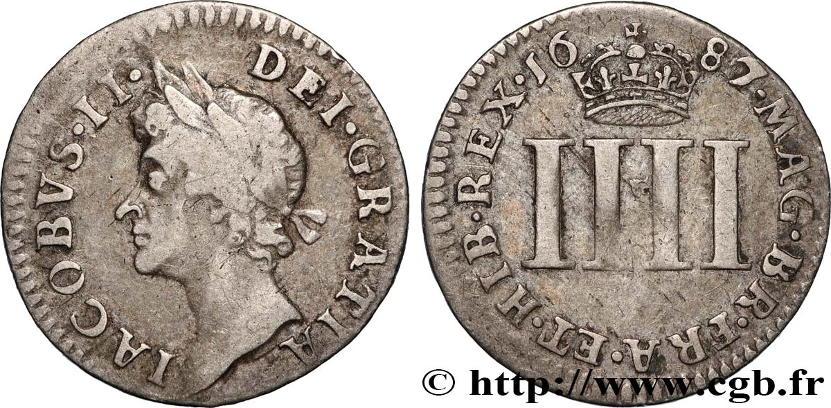 VEREINIGTEN KÖNIGREICH 4 Pence Jacques II 1687  SS 