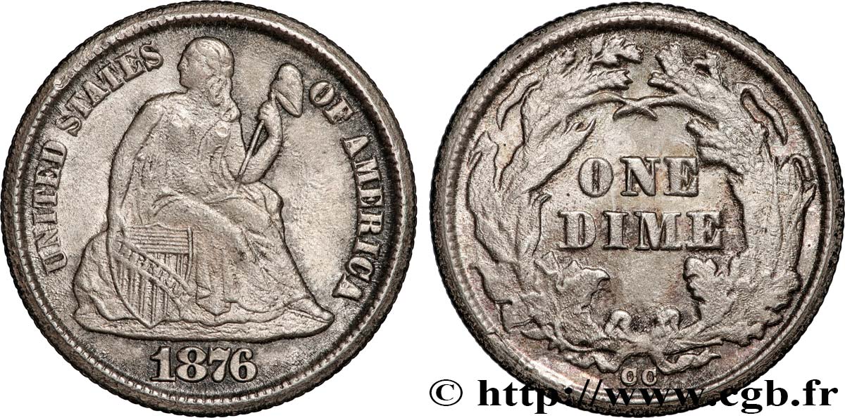 ÉTATS-UNIS D AMÉRIQUE 1 Dime Liberté assise 1876 Carson City TTB 