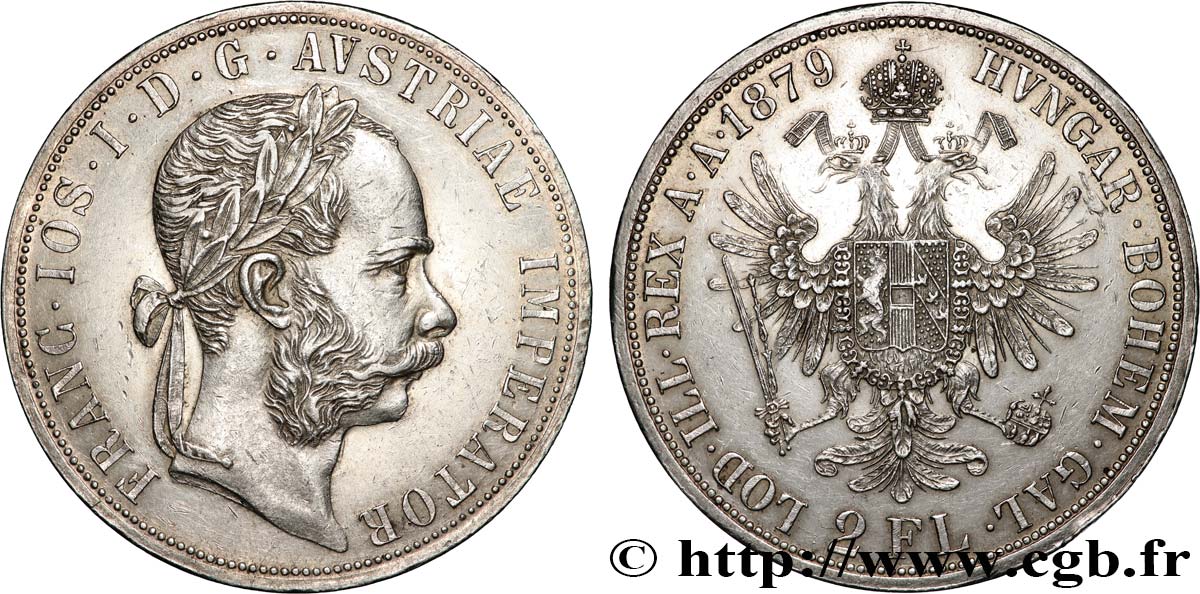 AUSTRIA 2 Florins François-Joseph Ier 1879 Vienne MBC+ 