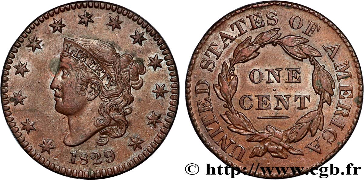 UNITED STATES OF AMERICA 1 Cent Liberté tête “Coronet” 1829 Philadelphie AU 