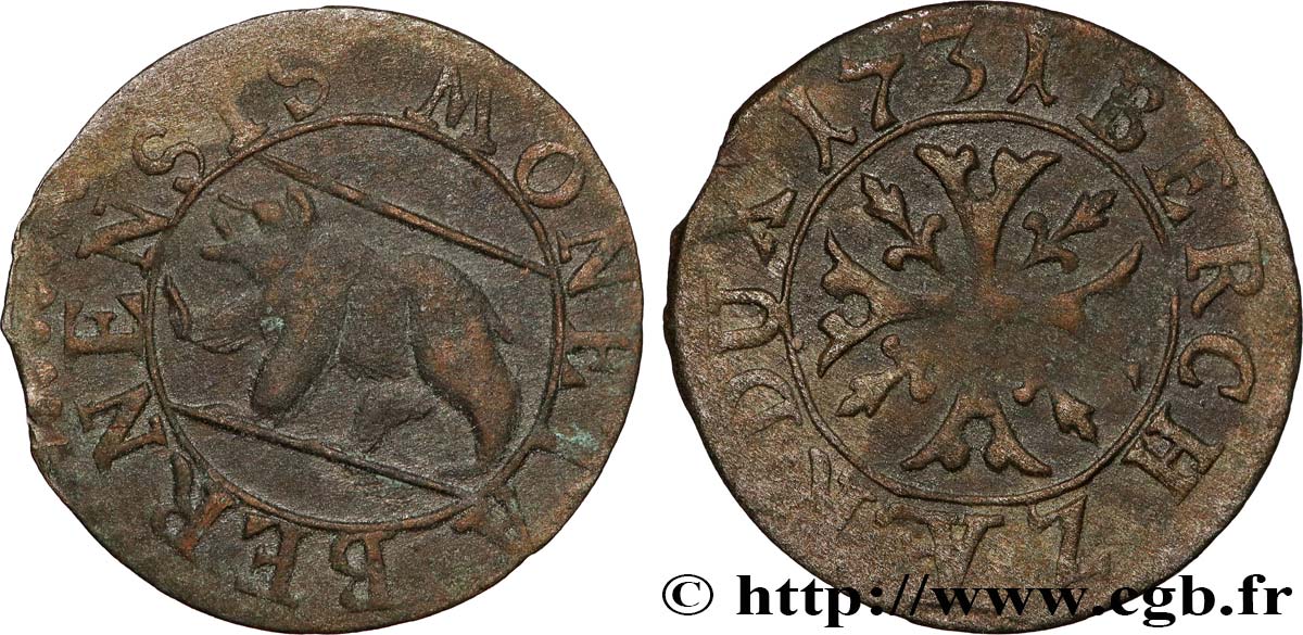 SUIZA - CANTÓN DE BERNA 1/2 Kreuzer (Vierer) 1731  BC+ 