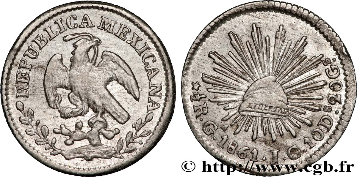 MEXIQUE 1/2 Real aigle 1861 Guadalajara TTB+ 