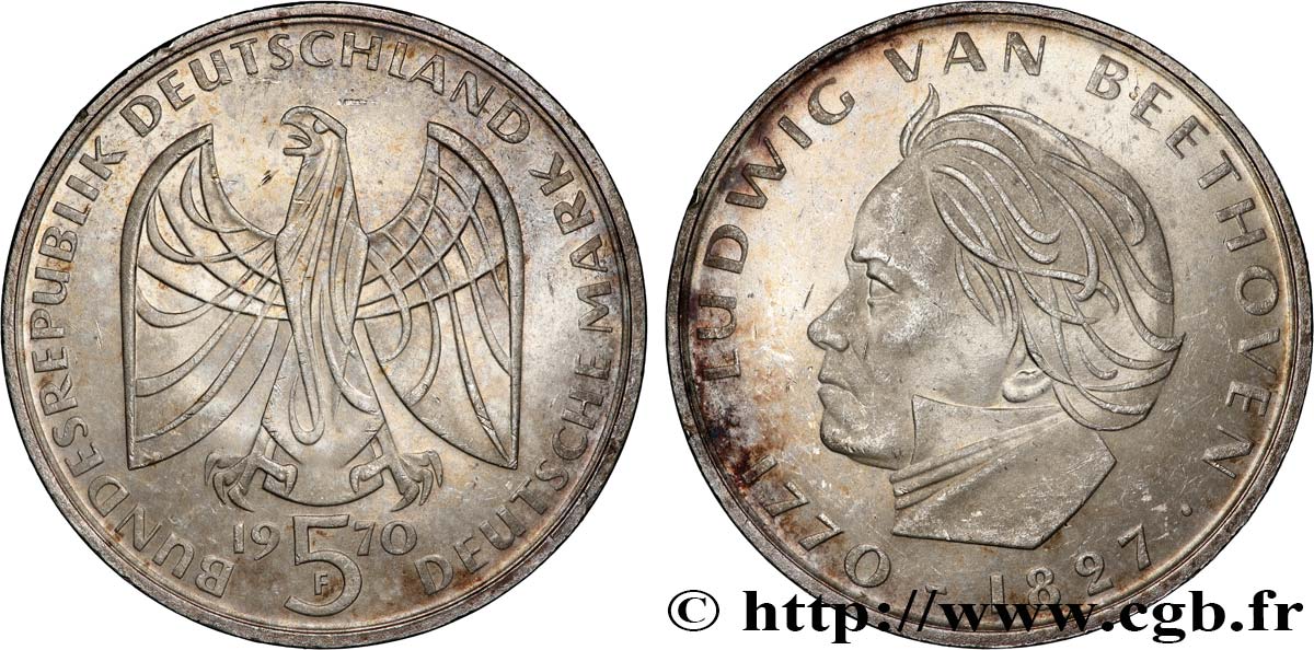 ALLEMAGNE 5 Mark 200e anniversaire de la naissance de Beethoven 1970 Stuttgart  SUP 